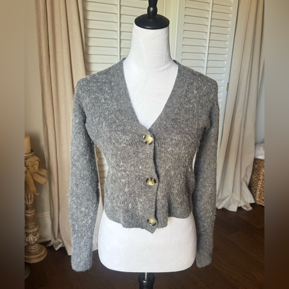 Quince Alpaca Wool Blend Cropped Cardigan Sweater M Medium Gray - Picture 4 of 16